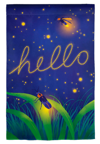 Lightning Bug Hello Suede Garden Flag