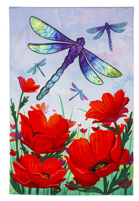 Dragonfly & Poppy Applique Garden Flag
