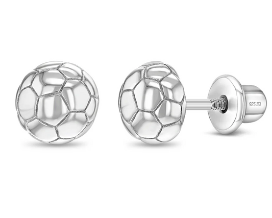 Sterling Silver Polished Soccer Ball Girl Earrings