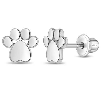 Sterling Silver My Furry Friend Paw Kid Earrings