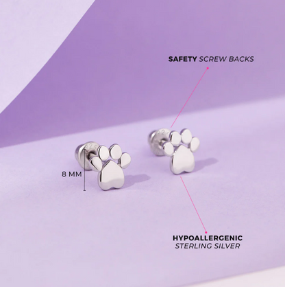 Sterling Silver My Furry Friend Paw Kid Earrings