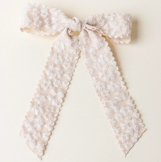 Champagne Flower Scallop Hair Bow
