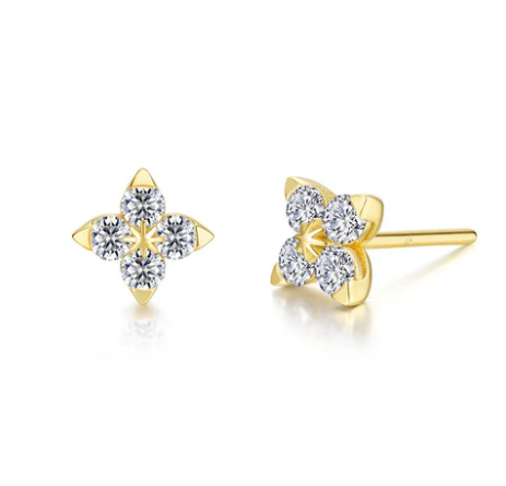 Lafonn Gold Plated .4CTTW Trillium Bloom Flower Studs