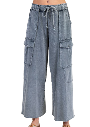 Soft Breeze Wide Leg Pants in Faded Navy - Plus Size