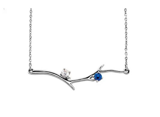 Sterling Silver 2 Stone Family Branch Necklace