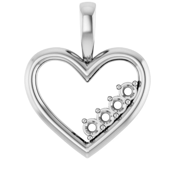 Sterling Silver 4-Stone Family Heart Pendant (no chain)