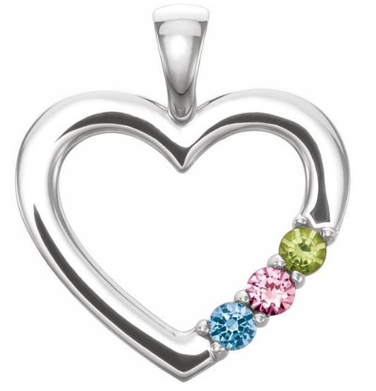Sterling Silver 3-Stone Family Heart Pendant (no chain)