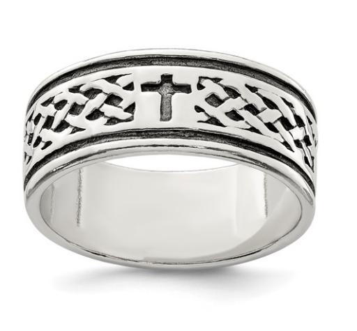 Sterling Silver Cross & Weave Design Ring