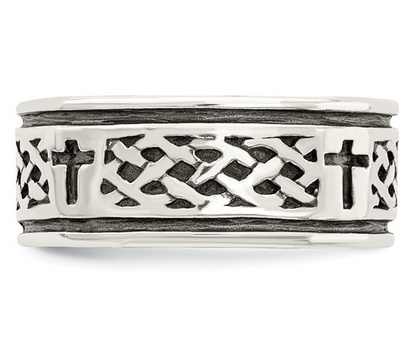 Sterling Silver Cross & Weave Design Ring