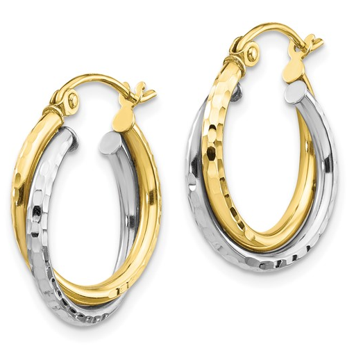10K Two-Tone Textured Twist Hoop Earrings