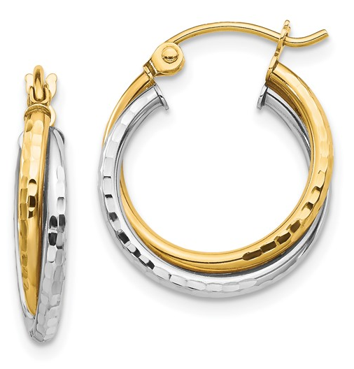 10K Two-Tone Textured Twist Hoop Earrings