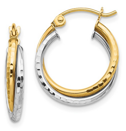 10K Two-Tone Textured Twist Hoop Earrings