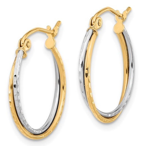 10K Two-Tone Diamond Cut Twisted Hoop Earrings
