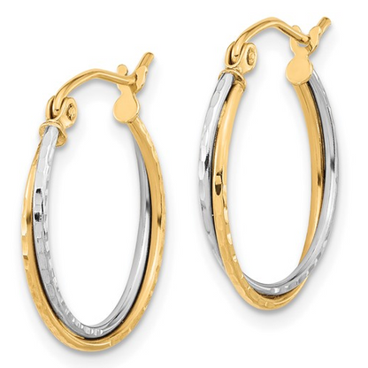 10K Two-Tone Diamond Cut Twisted Hoop Earrings