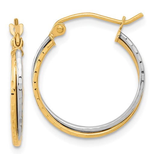 10K Two-Tone Diamond Cut Twisted Hoop Earrings