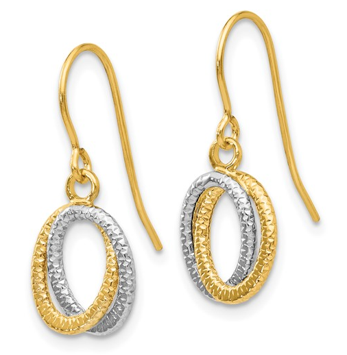 10K Two-Tone Double Link Fancy Dangle Earrings