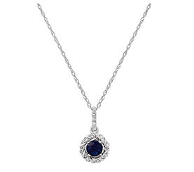 10K White Gold 4mm Sapphire 20 Diamond Necklace - 18"