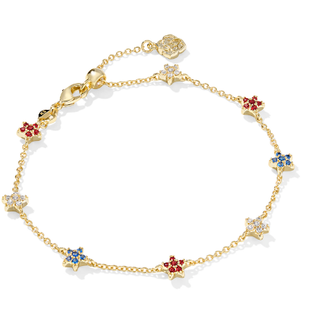 Kendra Scott Sierra Star Delicate Chain Bracelet in Gold Red White Blue Mix