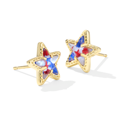 Kendra Scott Cassidy Stud Earrings in Gold Red White Blue Star Illusion