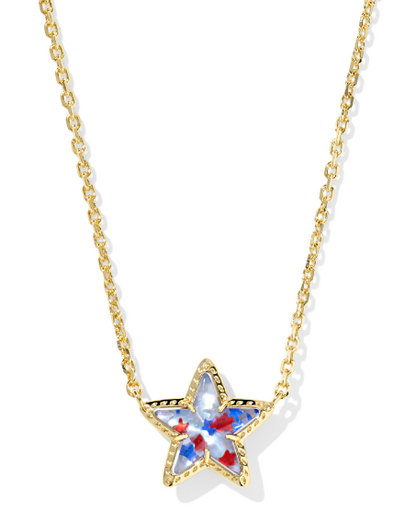 Kendra Scott Cassidy Short Necklace Gold Red White Blue Star Illusion