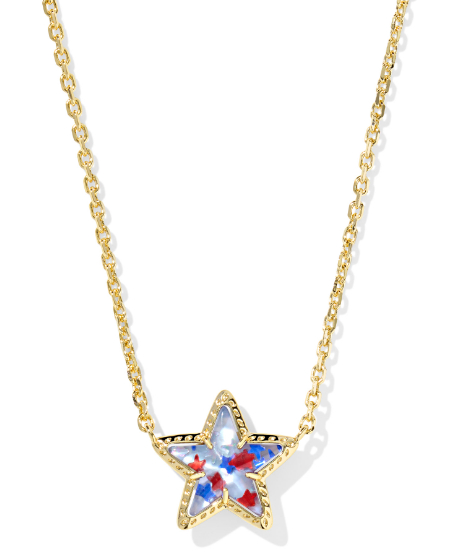 Kendra Scott Cassidy Short Necklace Gold Red White Blue Star Illusion