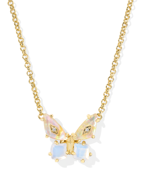 Kendra Scott Bianca Butterfly Short Necklace in Gold Iridescent White Mix