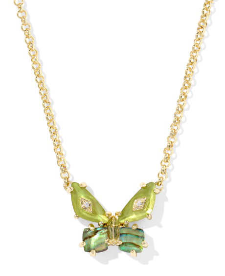 Kendra Scott Bianca Butterfly Short Necklace in Gold Green Mix