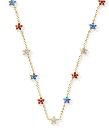 Kendra Scott Sierra Star Crystal Strand Necklace in Gold Red White Blue Mix