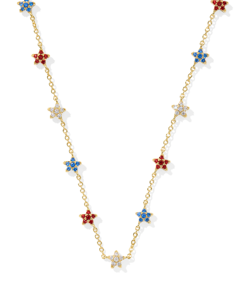 Kendra Scott Sierra Star Crystal Strand Necklace in Gold Red White Blue Mix