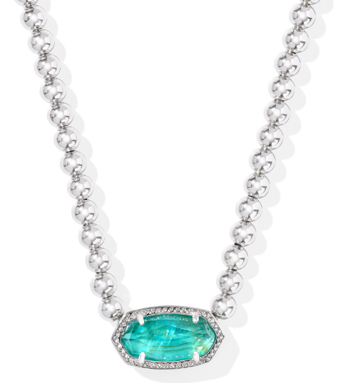 Kendra Scott Elisa Beaded Necklace in Silver Bright Aqua Illusion