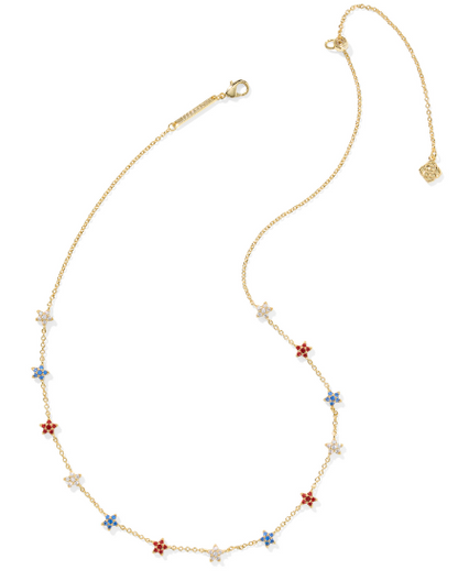 Kendra Scott Sierra Star Crystal Strand Necklace in Gold Red White Blue Mix