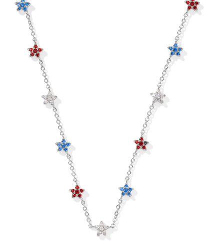 Kendra Scott Sierra Star Crystal Strand Necklace in Silver Red White Blue Mix