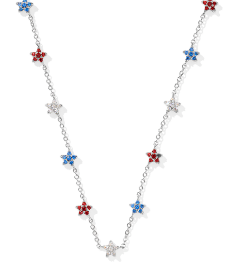 Kendra Scott Sierra Star Crystal Strand Necklace in Silver Red White Blue Mix