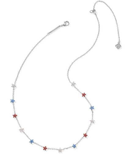 Kendra Scott Sierra Star Crystal Strand Necklace in Silver Red White Blue Mix