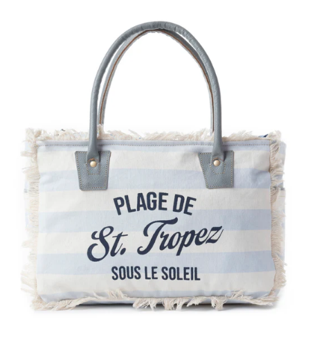 St. Tropez Tote Bag in White & Sky Blue
