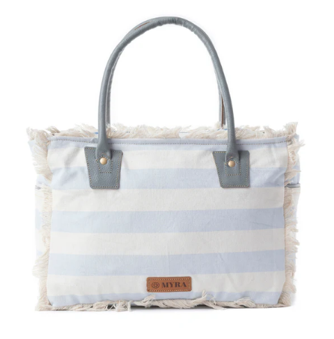 St. Tropez Tote Bag in White & Sky Blue