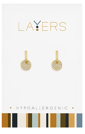 Layers Gold Cubic Zirconia Coin Huggie Earrings