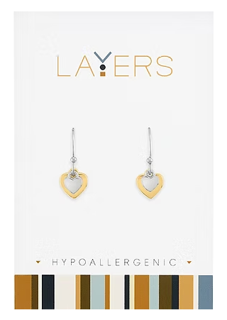 Layers Silver Two-Tone Double Heart Dangle Earrings