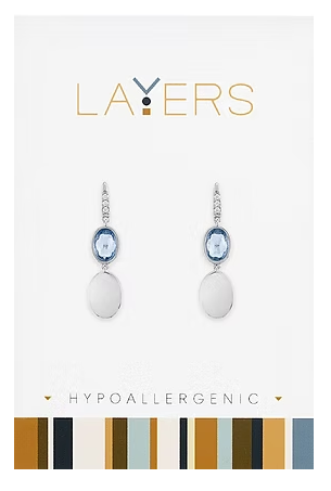 Layers Silver Sky Blue Double Oval Dangle Earrings
