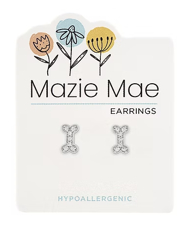 Mazie Mae Silver Cubic Zirconia Dog Bone Earrings