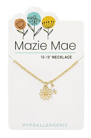Mazie Mae Gold Daisy & Pearl Dangle Necklace