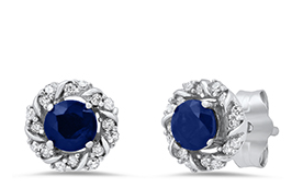 10K White Gold 4mm Sapphire .13CTTW Diamond Earrings
