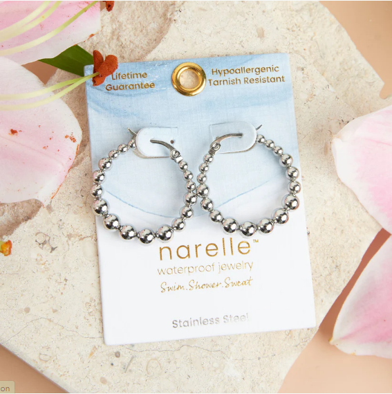 Narelle Waterproof Bubble Hoop Earrings in Silver