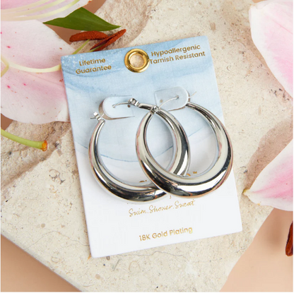 Narelle Waterproof Round Hoop Earrings in Silver