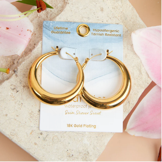 Narelle Waterproof Round Hoop Earrings in Gold