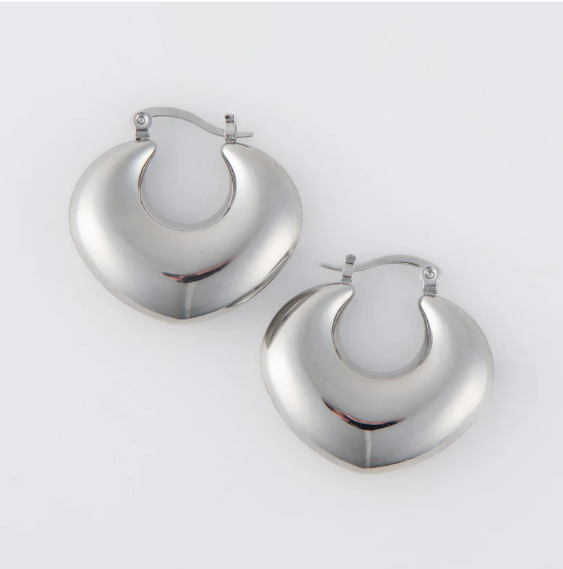 Narelle Waterproof Round Geo Hoop Earrings in Silver
