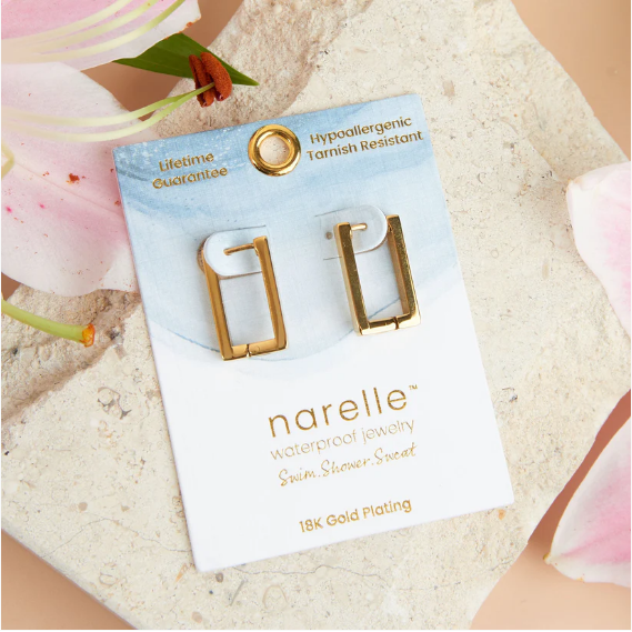 Narelle Waterproof Rectangle Hoop Earrings in Gold
