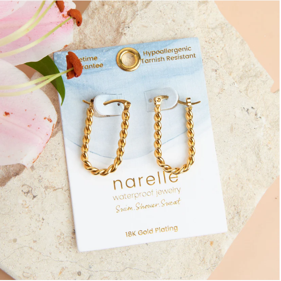Narelle Waterproof Twisted Hoop Earrings in Gold