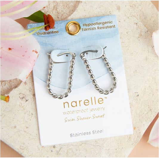 Narelle Waterproof Twisted Hoop Earrings in Silver