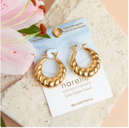 Narelle Waterproof Twisted Chunky Hoop Earrings in Gold